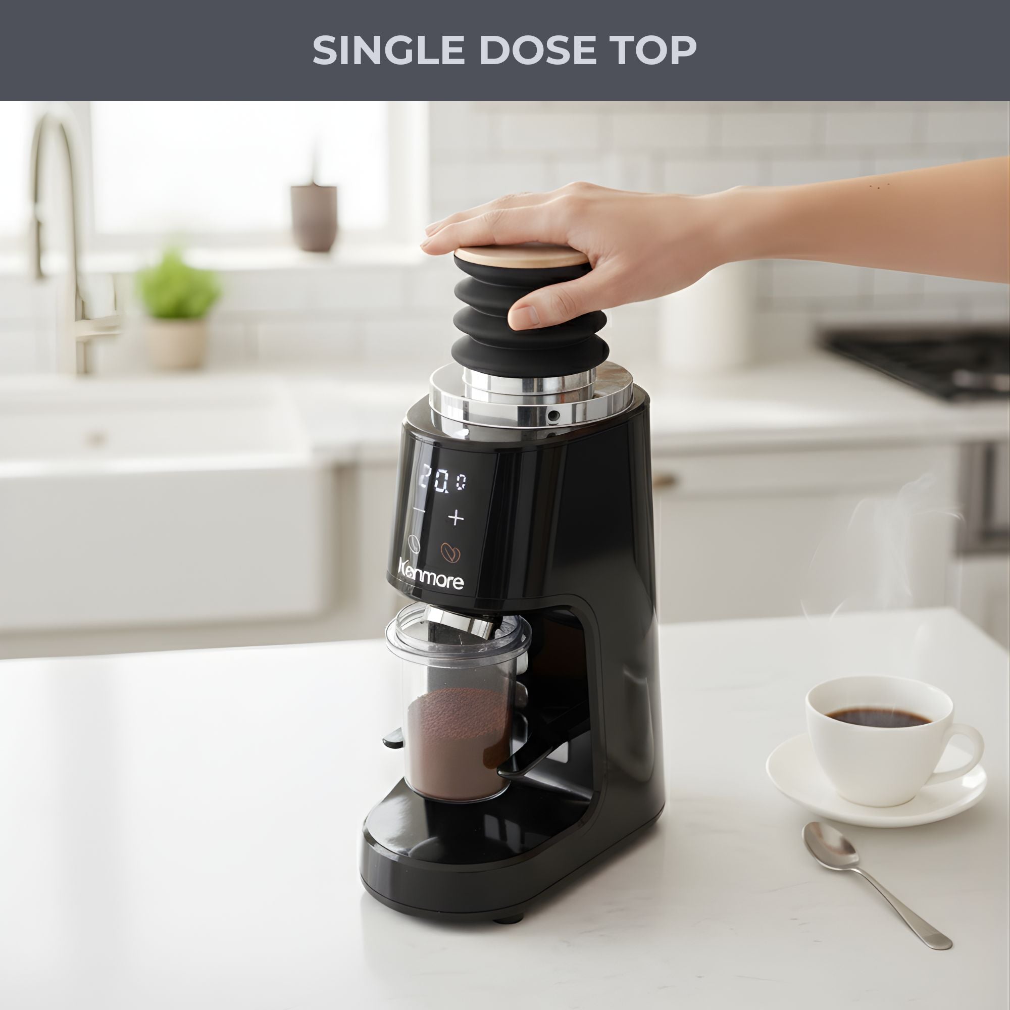 Kenmore Digital Conical Burr Coffee Grinder | 30 Grind Sizes (Fine To Coarse) | Smart Dosing By Cup, Time Or Portafilter | Precise Grinding For French Press Drip Coffee Espresso Pour Over & Cold Brew