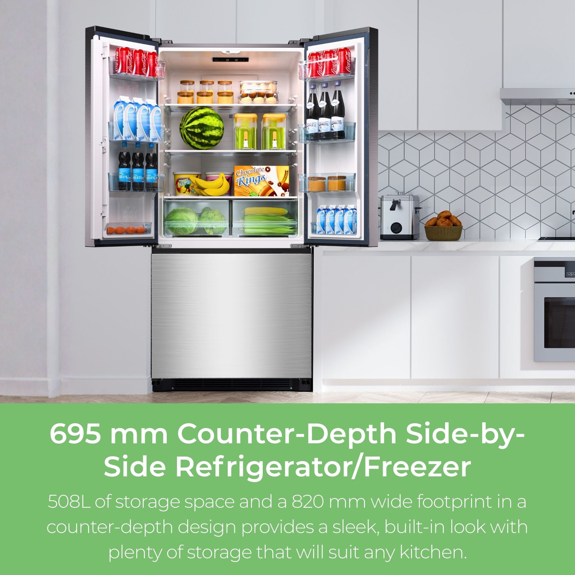 Kenmore 508 L French Door Refrigerator, Stainless Steel, Adjustable Glass Shelves, Quiet Energy-Efficient Inverter Compressor, Frost-Free Freezer, Energy Star Certified