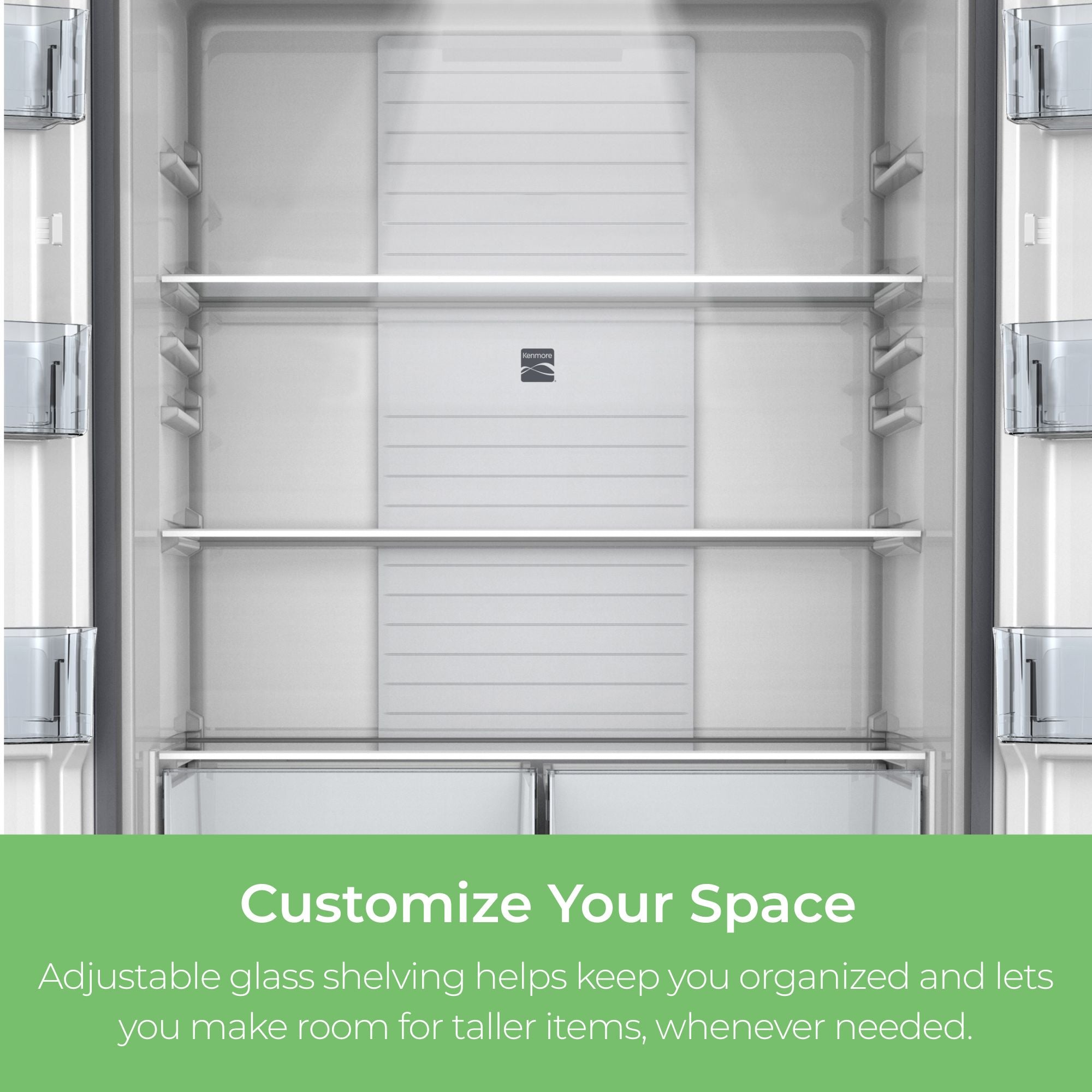 Kenmore 508 L French Door Refrigerator, Stainless Steel, Adjustable Glass Shelves, Quiet Energy-Efficient Inverter Compressor, Frost-Free Freezer, Energy Star Certified