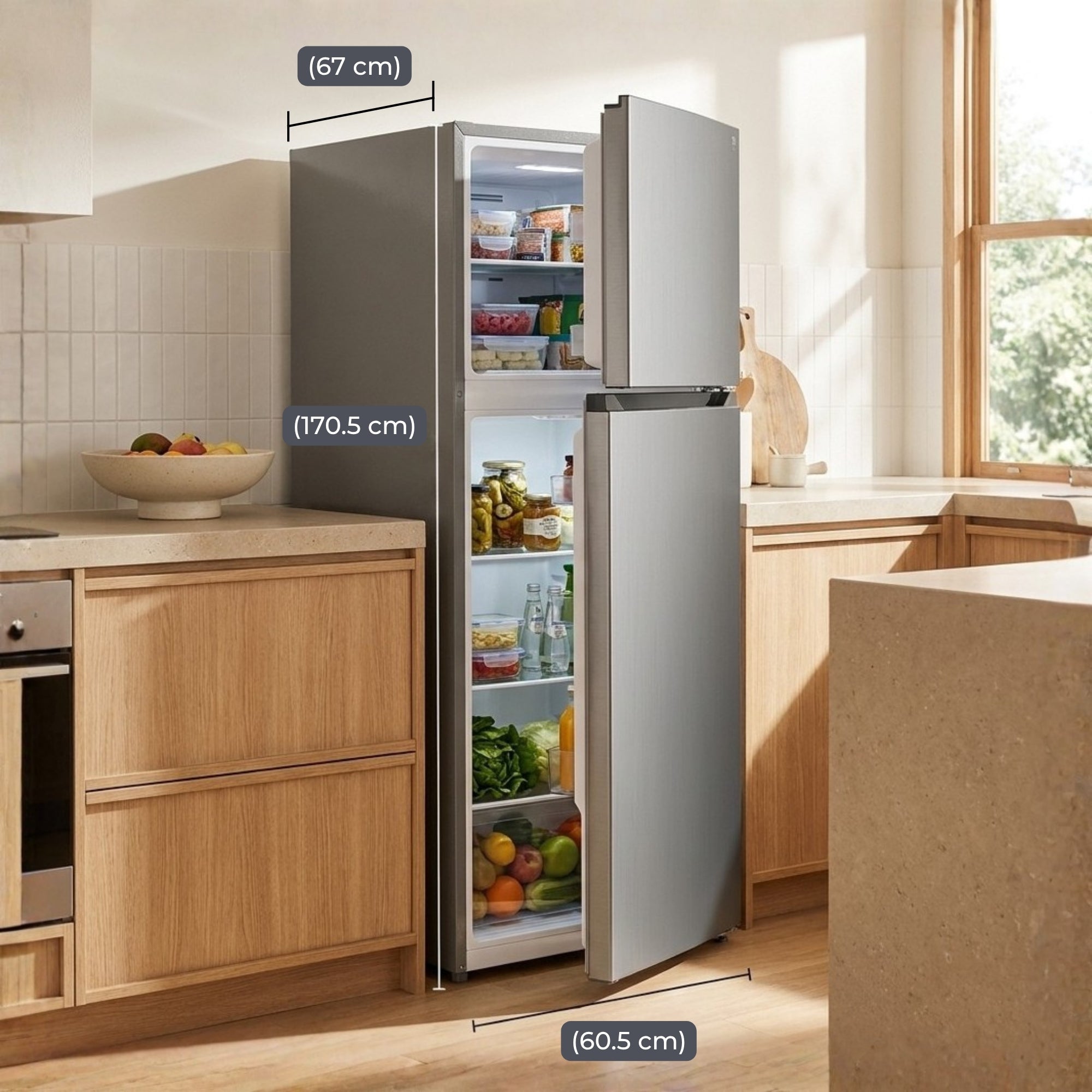 Kenmore 334L Top Mount Refrigerator Frost Free Stainless Steel Look Fridge Freezer LED Lighting Multi Air Flow Reversible Door 3.5 Star Energy AU