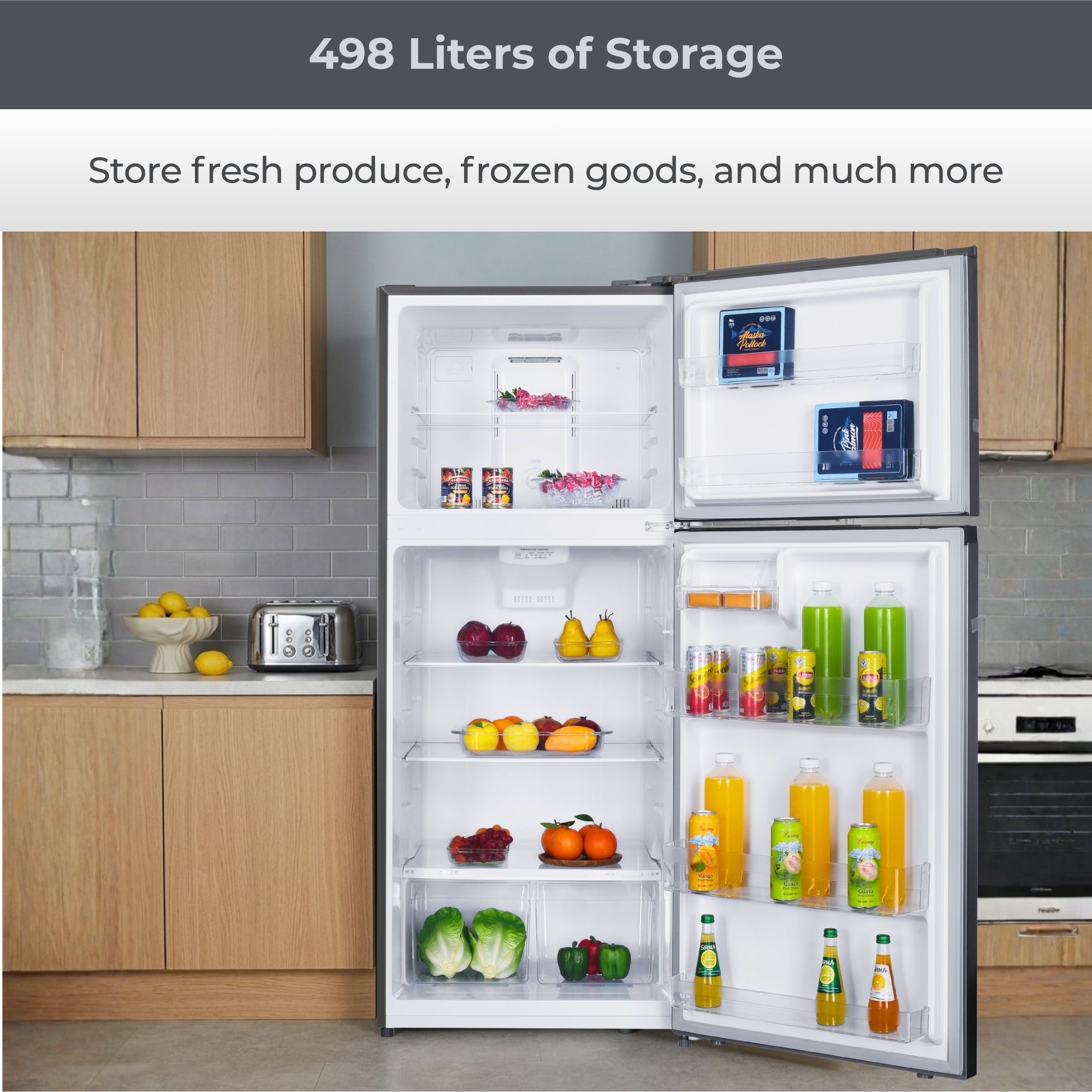 Kenmore 498L Top Mount Refrigerator Frost Free Stainless Steel Look Fridge Freezer Large Capacity LED Lighting Multi Air Flow Reversible Door AU