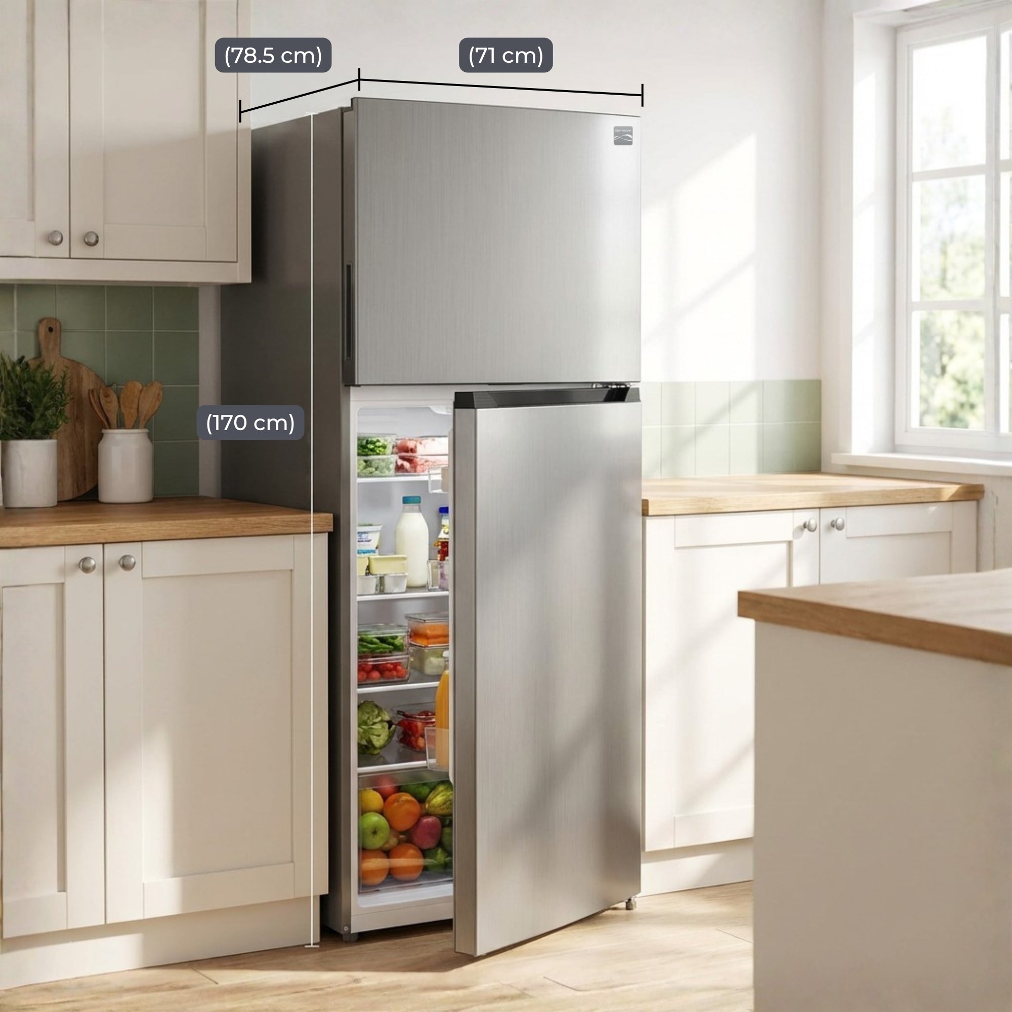 Kenmore 498L Top Mount Refrigerator Frost Free Stainless Steel Look Fridge Freezer Large Capacity LED Lighting Multi Air Flow Reversible Door AU