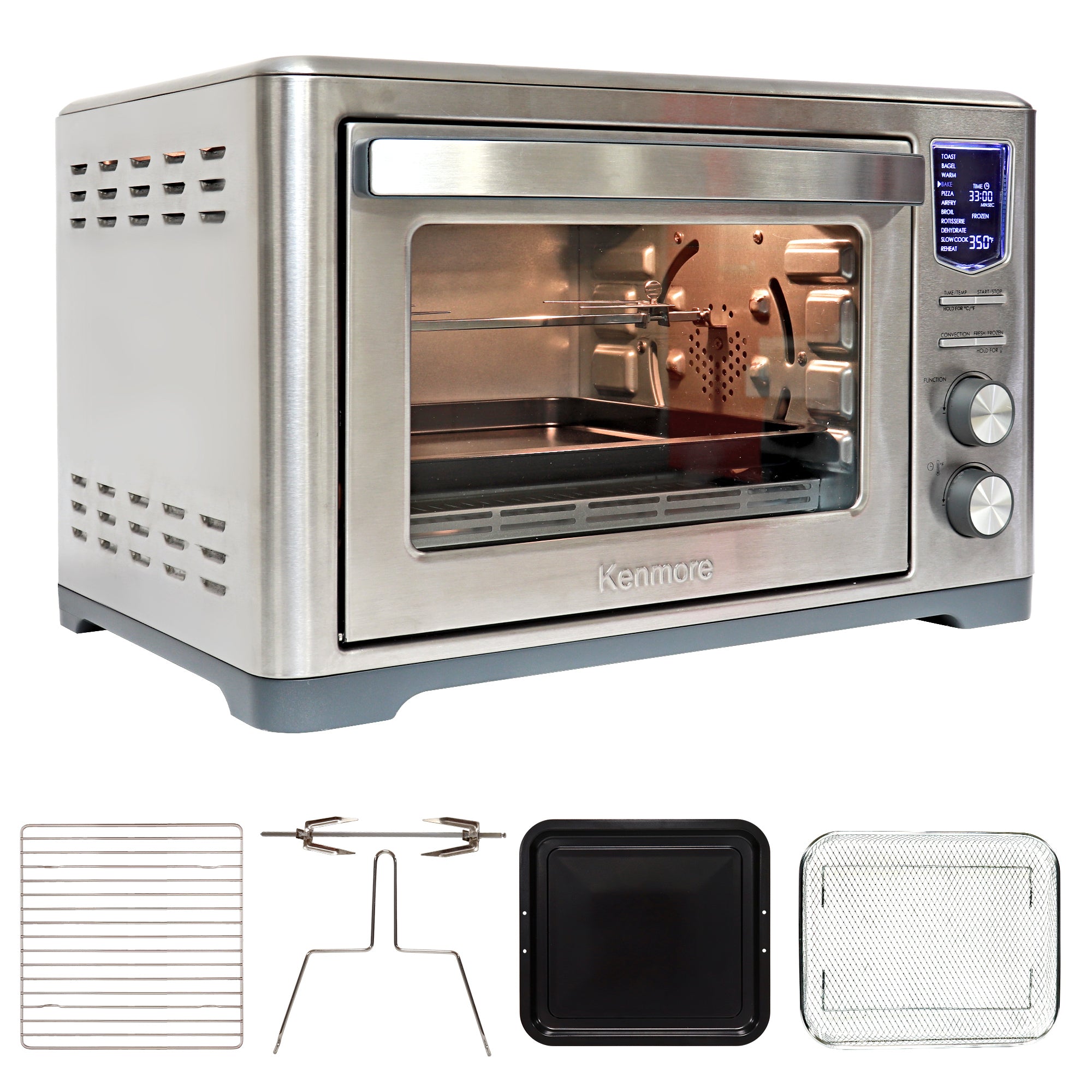 Kenmore 11-In-1 Digital Air Fryer Oven, 24L, 1700W Benchtop Oven, Slow-Cook & Dehydrate, Dishwasher-Safe Accessories (Stainless Steel)