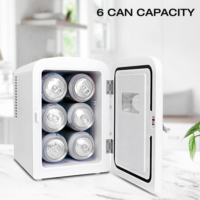 Koolatron 4L Mini Fridge, Portable, 6 Can Electric Cool Box for Drinks and Skincare, 12V DC and 220V AC Cords (White)