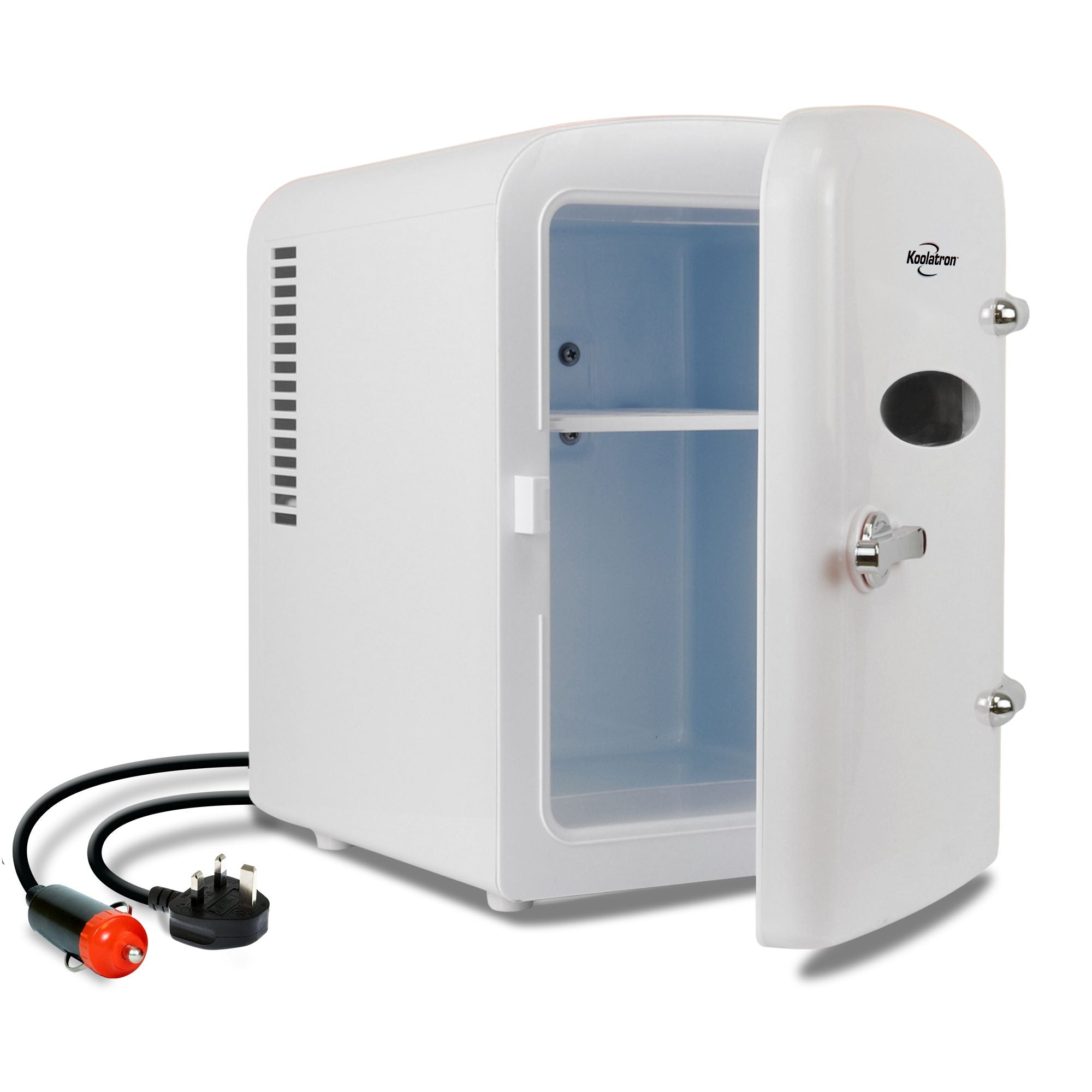 Koolatron 4L Mini Fridge for Skincare Products, Portable, 6 Can Capacity for Drinks, 12V DC and 220V AC Cords (White)