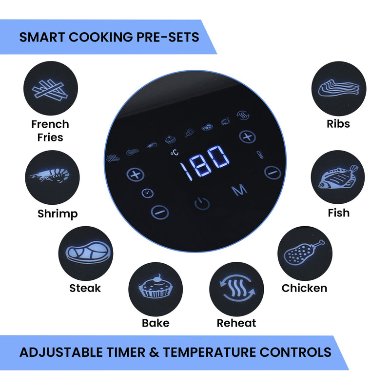 Total Chef Electric Air Fryer Oven 5 Qt/4.8L, Digital Touchscreen Controls, 8 Smart Cooking Presets, Adjustable Temperature, Programmable Timer, Non-Stick Basket, Quick Easy Meals, Black