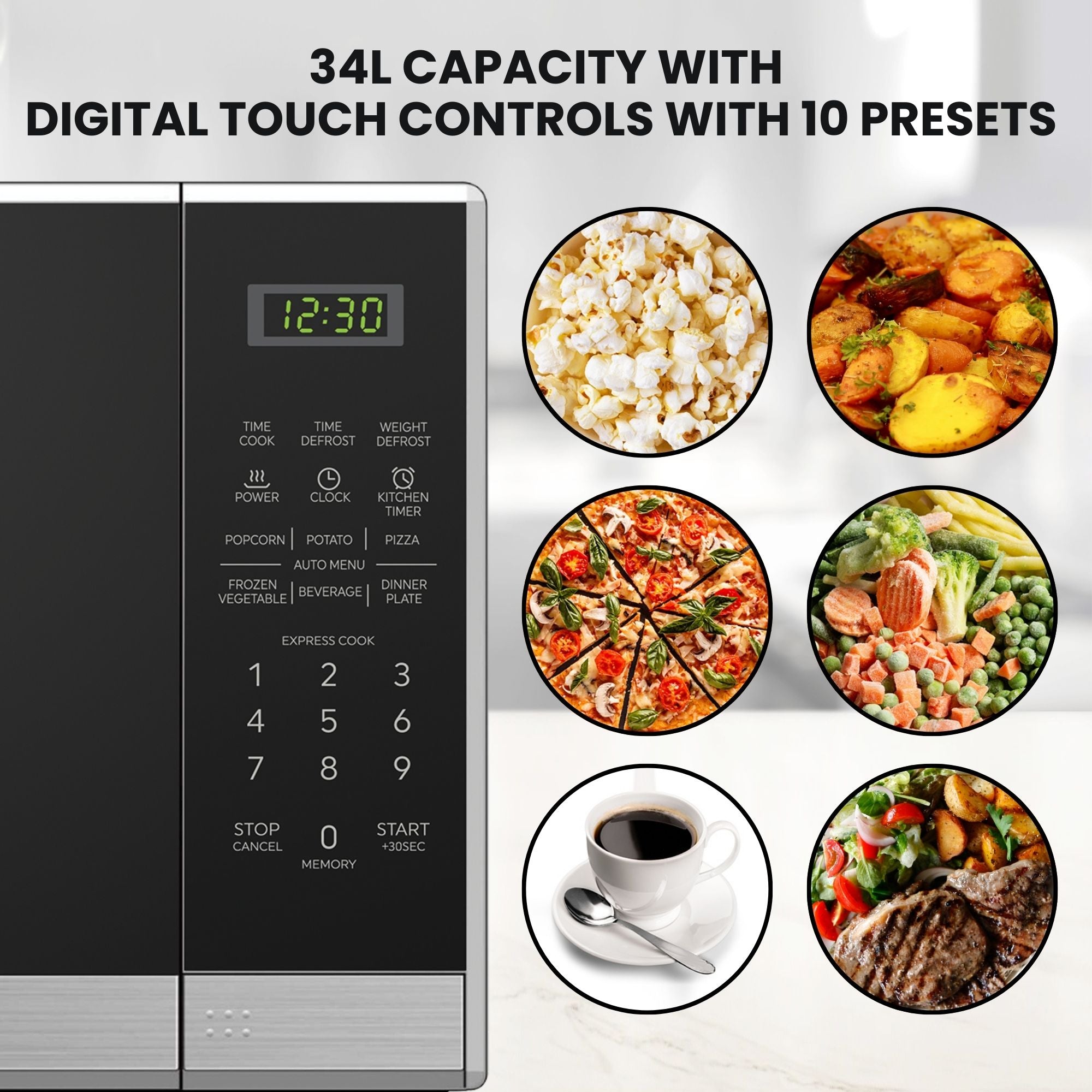 Total Chef 1100W Microwave Oven 34L Black
