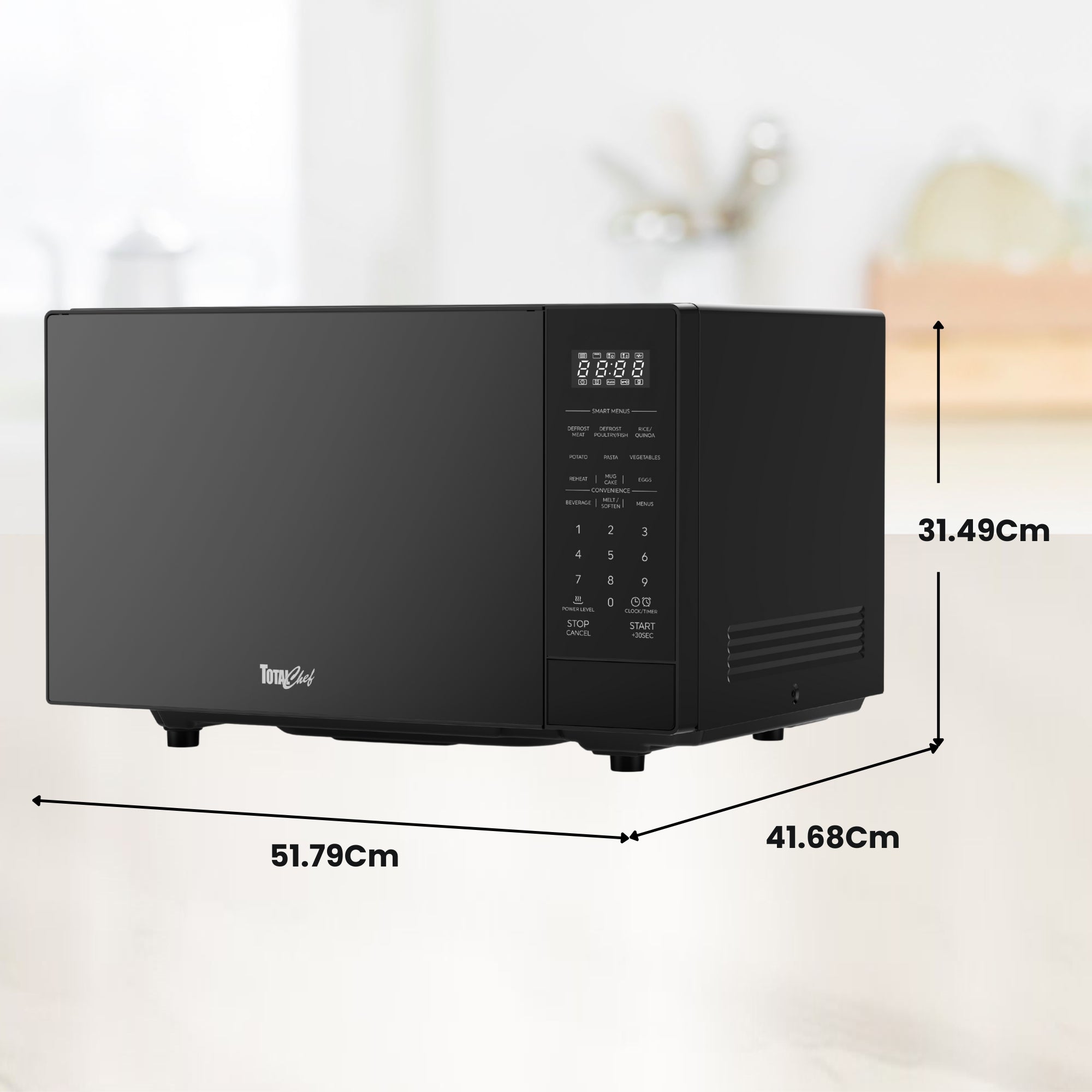 Total Chef 1200W Flatbed Inverter Microwave Oven with Smart Sensor 32L, Black