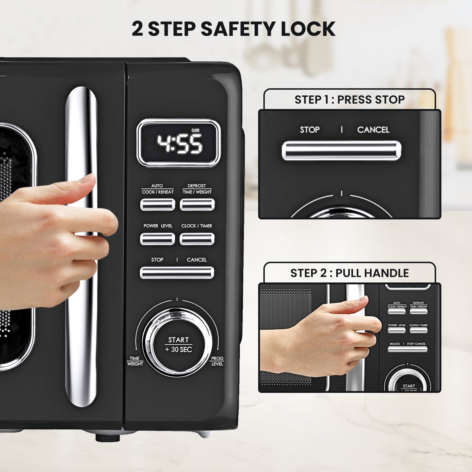 Total Chef Retro Countertop Microwave Oven 25 L–  LED Display, Quick-Start, Weight/Time Defrost, 7 Auto Cook & 10 Reheat Presets, Black