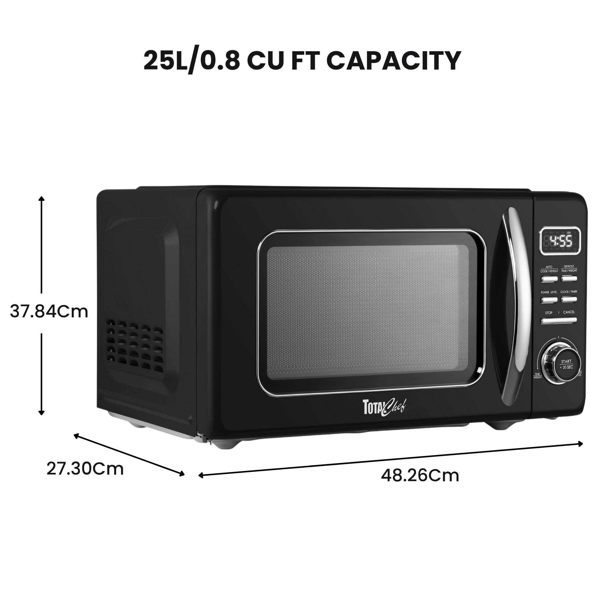 Total Chef Retro Countertop Microwave Oven 25 L–  LED Display, Quick-Start, Weight/Time Defrost, 7 Auto Cook & 10 Reheat Presets, Black