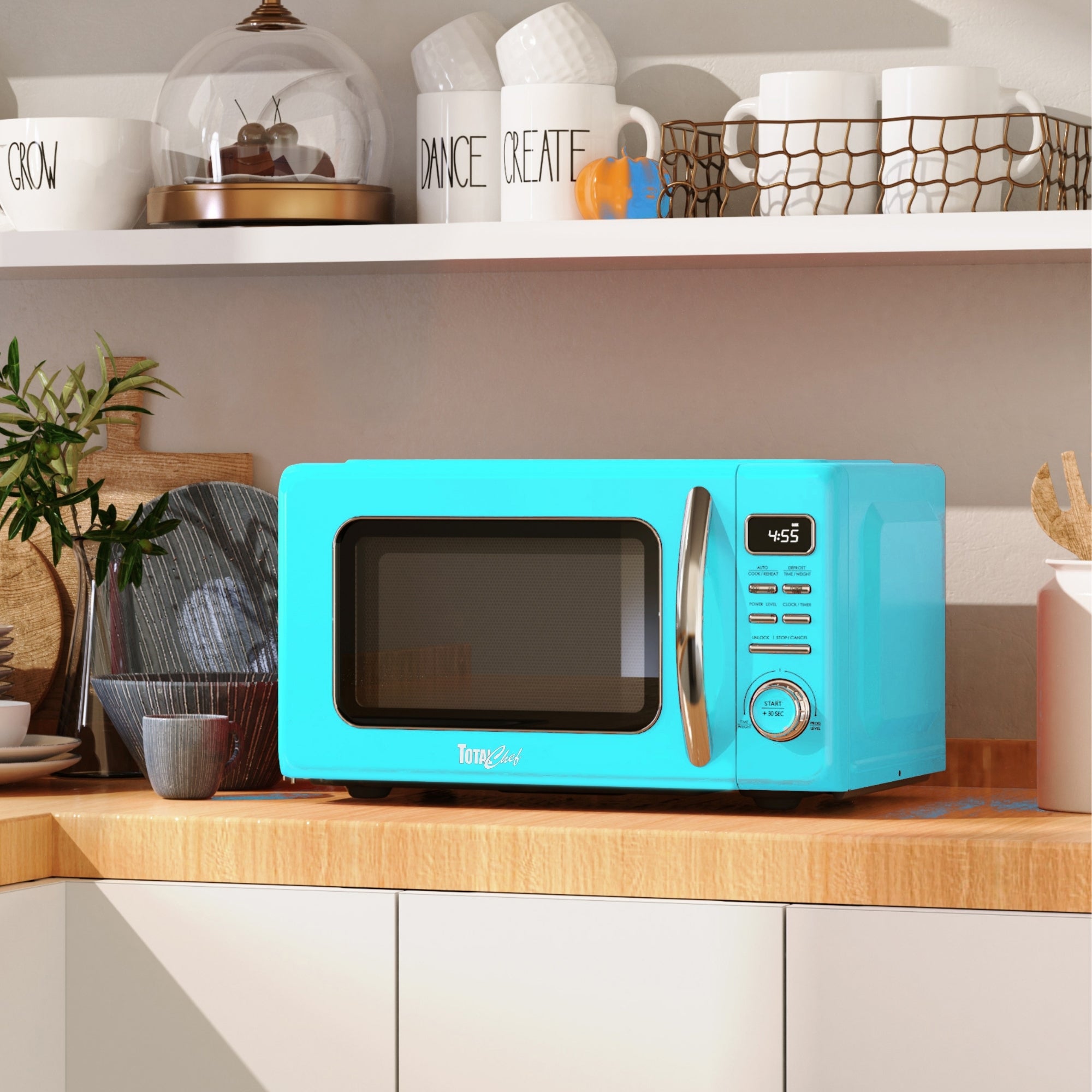 Total Chef Retro Countertop Microwave Oven 25 L –  LED Display, Quick-Start, Weight/Time Defrost, 7 Auto Cook & 10 Reheat Presets, Blue