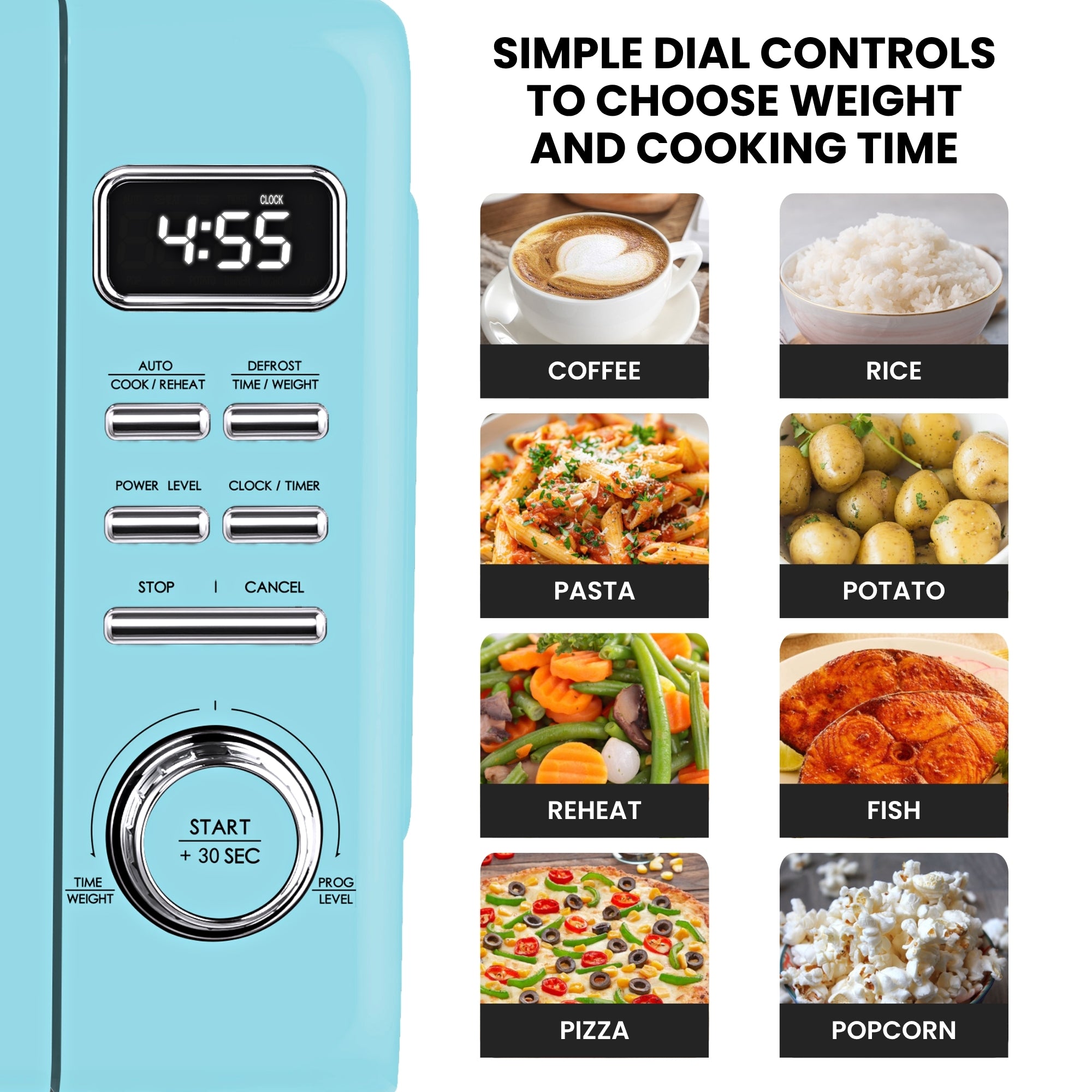 Total Chef Retro Countertop Microwave Oven 25 L –  LED Display, Quick-Start, Weight/Time Defrost, 7 Auto Cook & 10 Reheat Presets, Blue