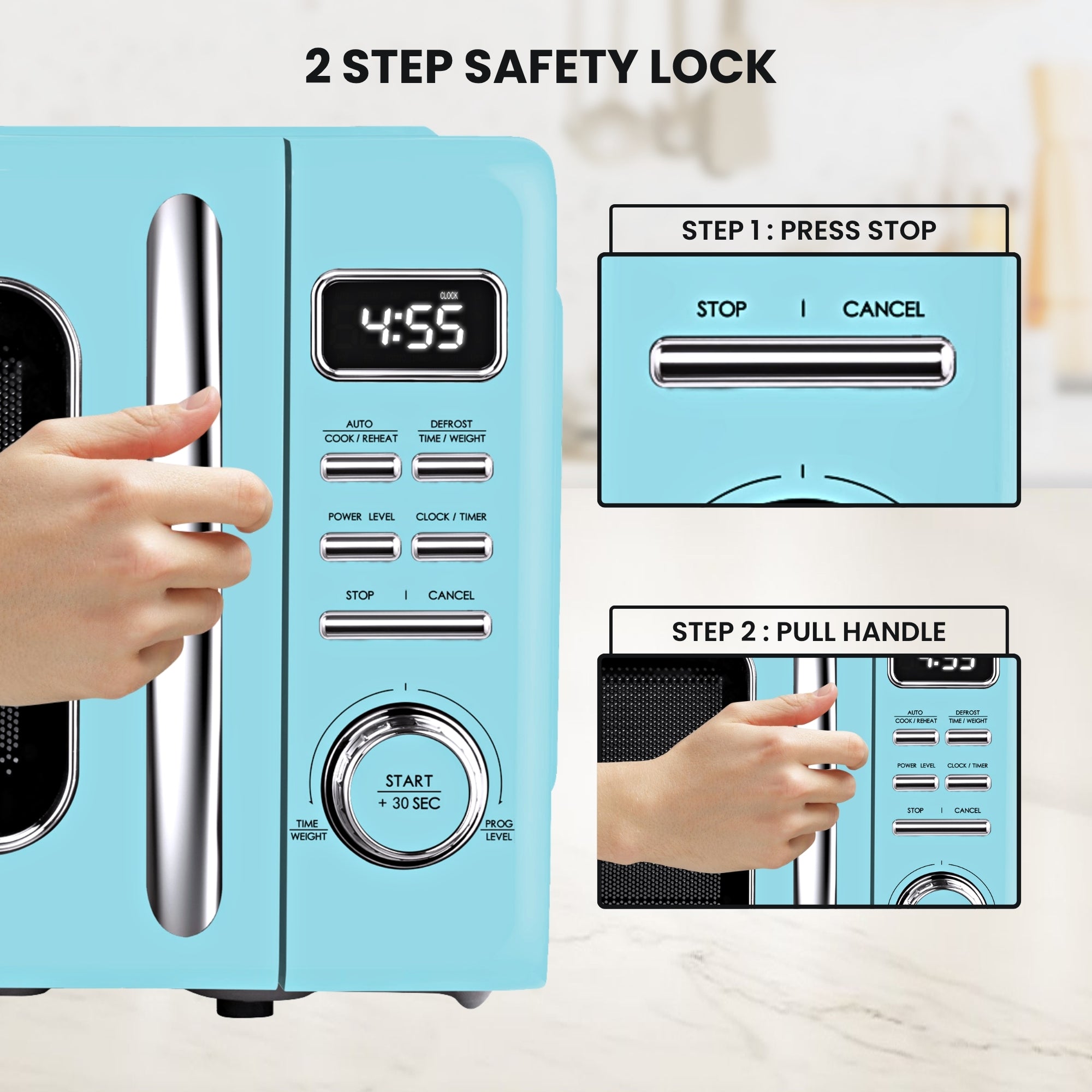 Total Chef Retro Countertop Microwave Oven 25 L –  LED Display, Quick-Start, Weight/Time Defrost, 7 Auto Cook & 10 Reheat Presets, Blue