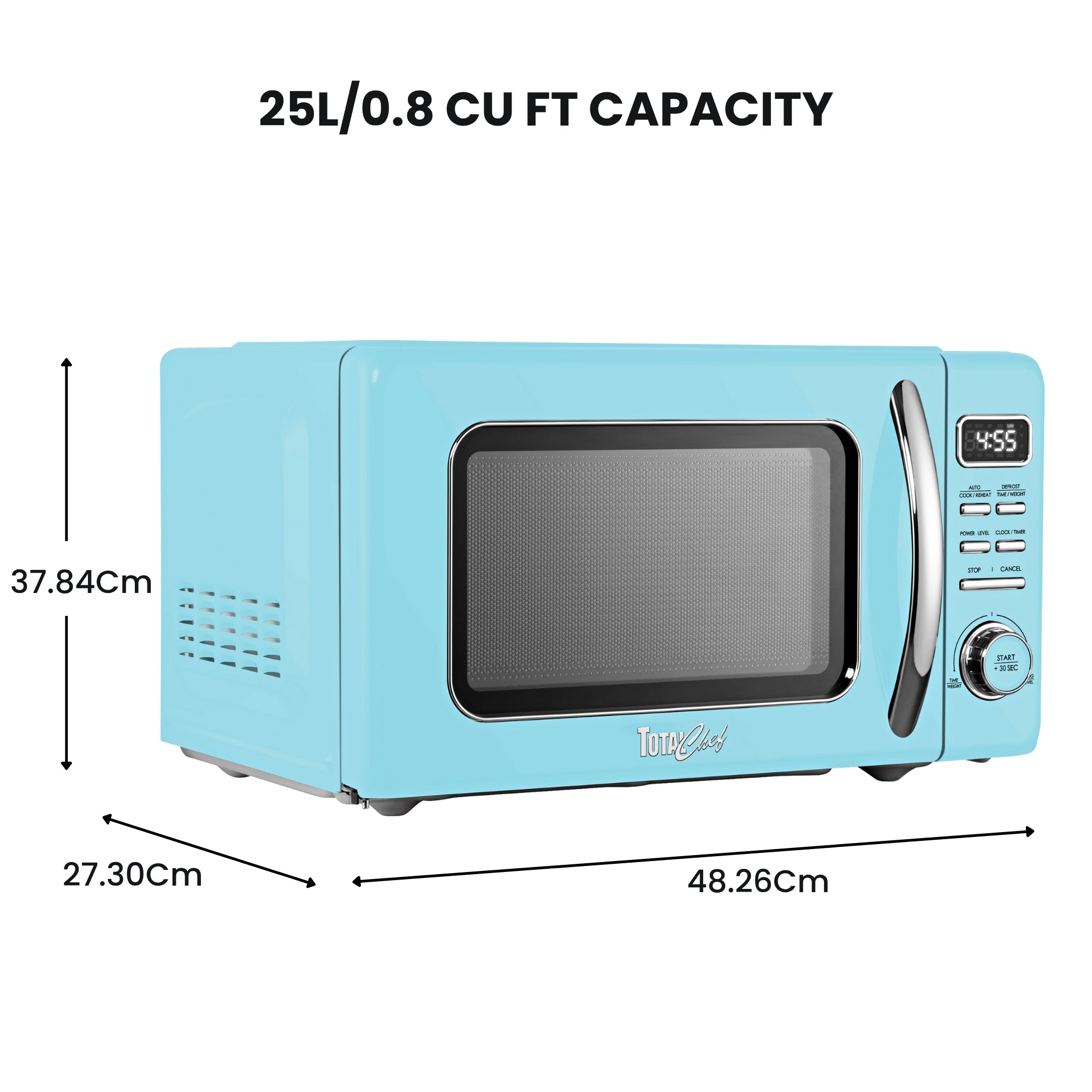 Total Chef Retro Countertop Microwave Oven 25 L –  LED Display, Quick-Start, Weight/Time Defrost, 7 Auto Cook & 10 Reheat Presets, Blue