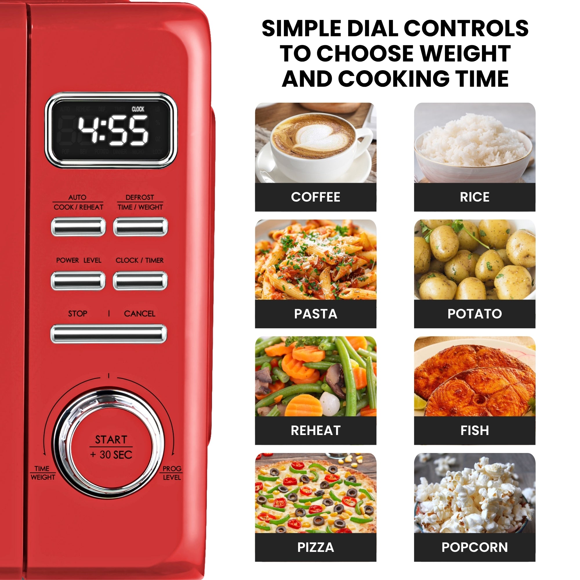 Total Chef Retro Countertop Microwave Oven 25 L –  LED Display, Quick-Start, Weight/Time Defrost, 7 Auto Cook & 10 Reheat Presets, Red