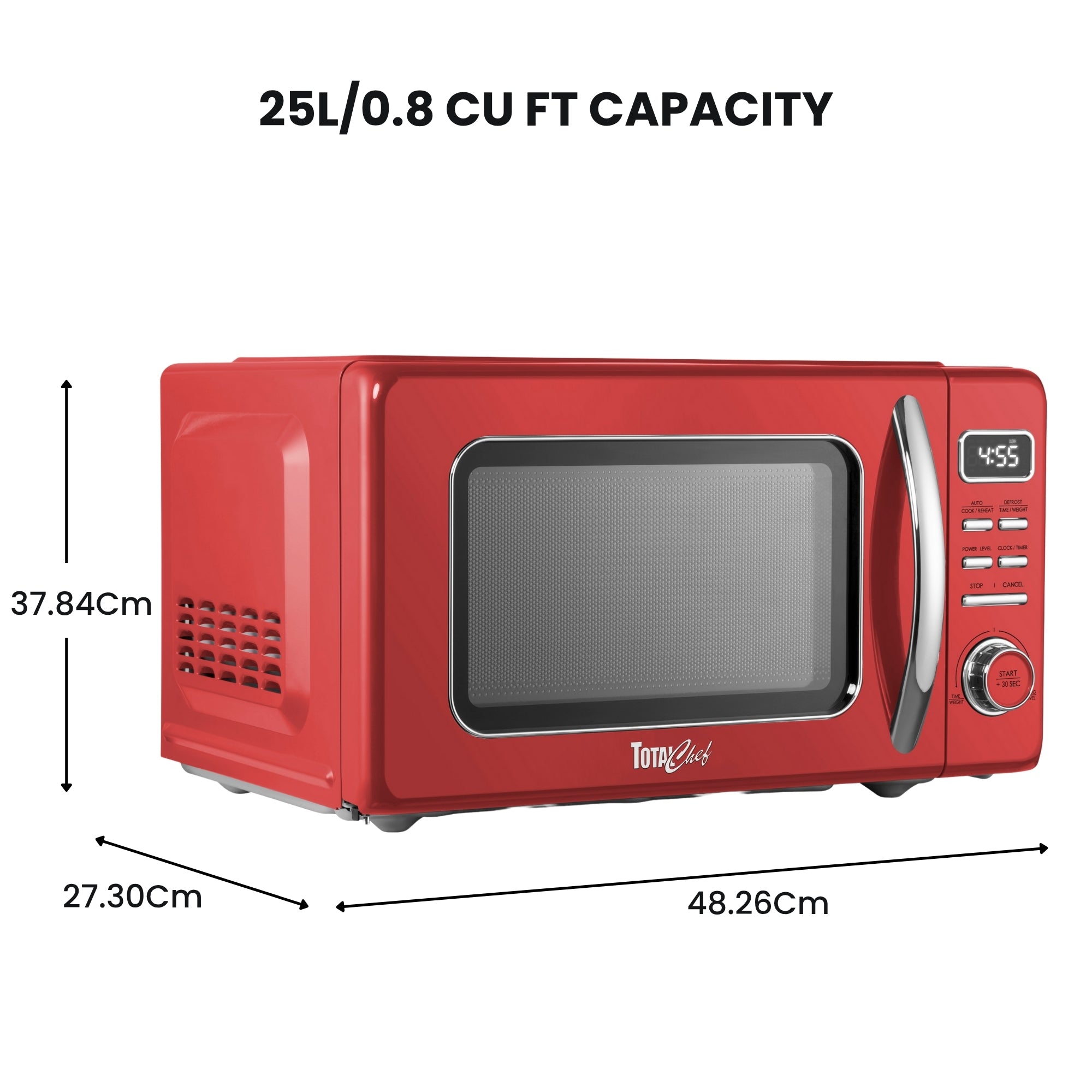 Total Chef Retro Countertop Microwave Oven 25 L –  LED Display, Quick-Start, Weight/Time Defrost, 7 Auto Cook & 10 Reheat Presets, Red