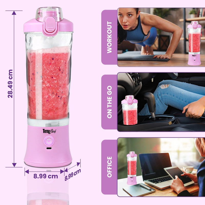 Total Chef Portable Blender, 600 mL Cordless Personal Blender for Smoothies and Shakes, Type-C USB Rechargeable Mini Blender, 6 Stainless Steel Blades (Lilac)