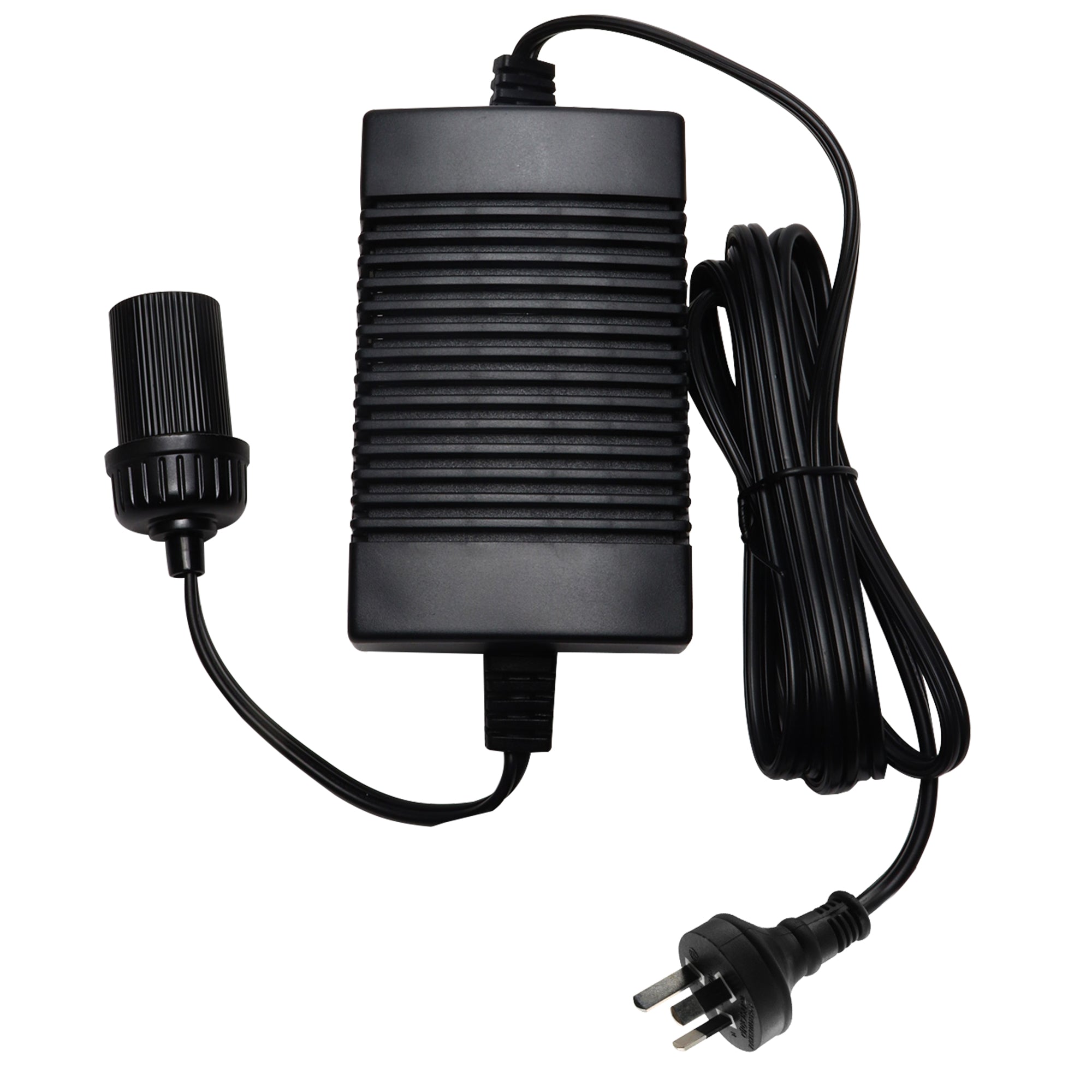 Koolatron AC to DC power adapter viewed from above on a white background