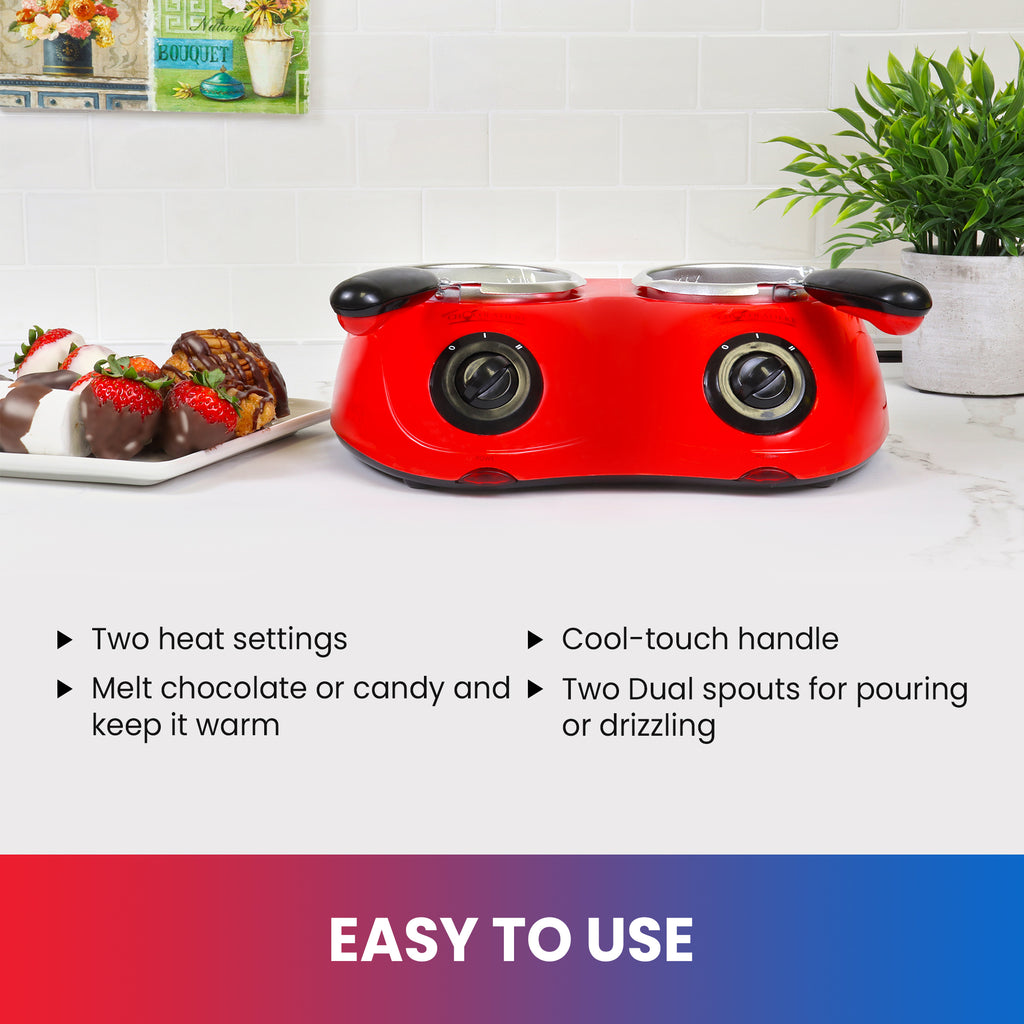 Total Chef Chocolatiere Dual Fondue Pot | Candy-Maker | Red